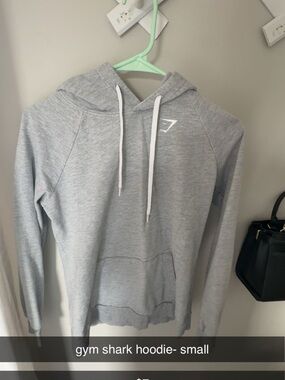 Gymshark Light Gray Pullover Hoodie with White Drawstrings